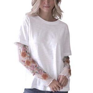 In Loom Oversized T Shirt Embroidered Sleeves Boho Floral Top Cottagecore Small
